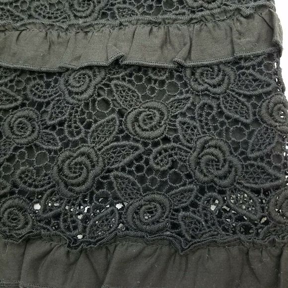 INC Skirt Black Lace A-Line Miniskirt 8 Boho International Concept Tiered Ruffle - Picture 4 of 7